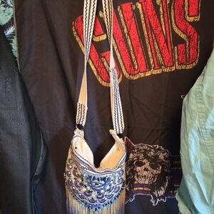 Embellished Cream and Blue Crossbody Bag